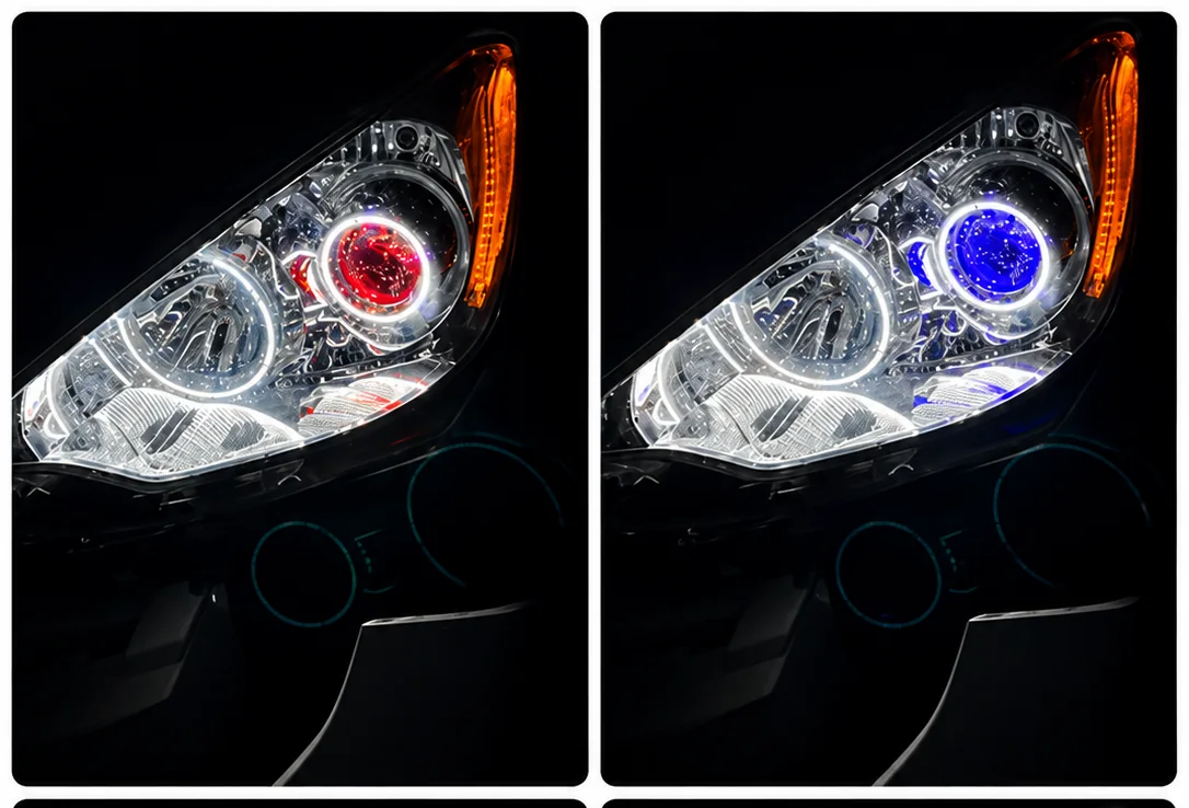 NHP10アクアのヘッドライト加工｜2連イカリング・サイドマーカーポジション化・RGBデビルアイ車検対応事例