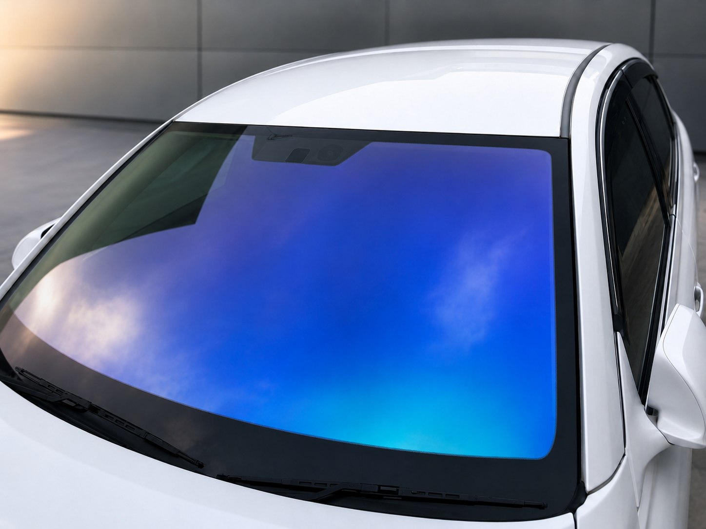 Toyota MarkXのフロントガラスへ施工したUltraVision クリマコンフォート。ブルー系の強い発色が特徴です。